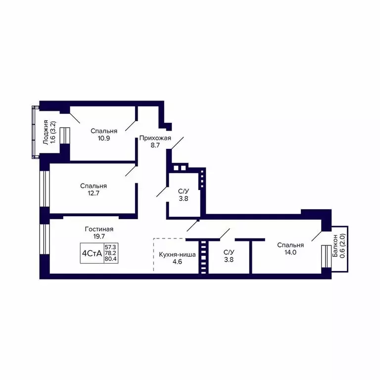 4-комнатная квартира: Новосибирск, 18-й Бронный переулок, 16 (80.4 м) - Фото 1