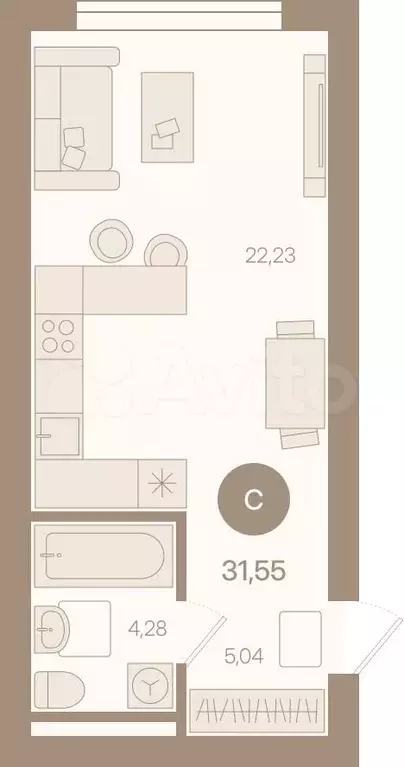 Квартира-студия, 31,6 м, 2/8 эт. - Фото 0