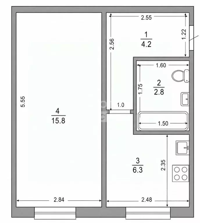 1-к кв. Башкортостан, Уфа Борисоглебская ул., 15 (29.1 м) - Фото 2