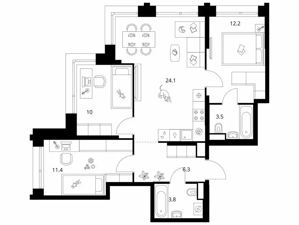 3-комнатная квартира: Москва, СЗАО, район Строгино (71.3 м) - Фото 1