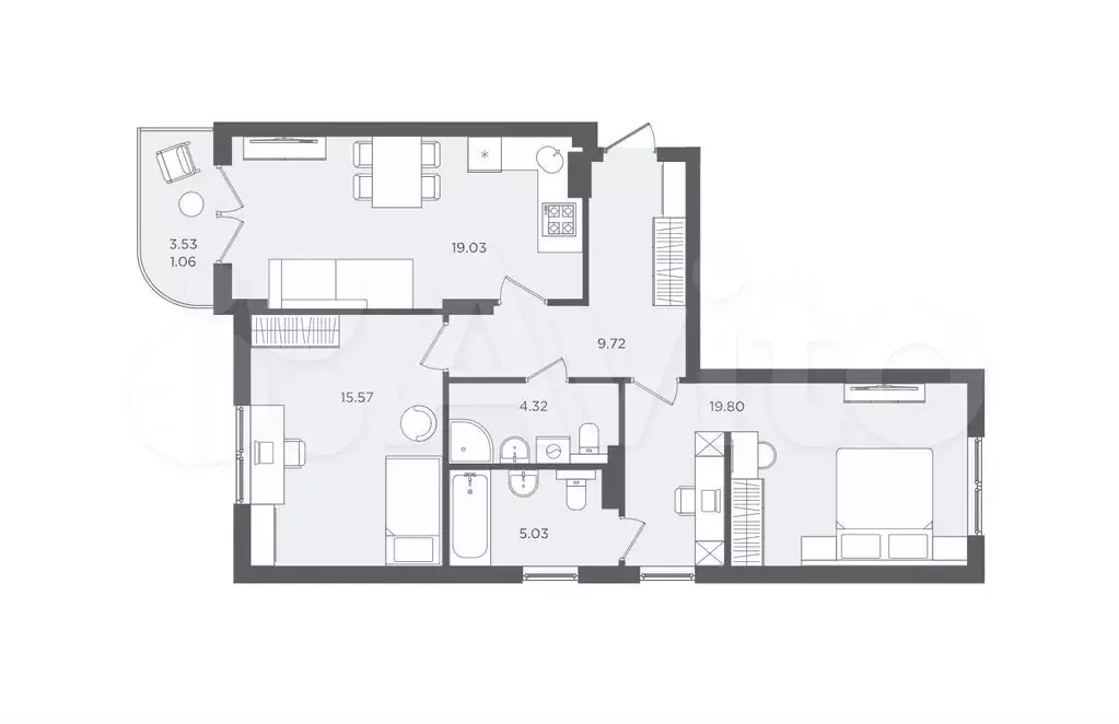 2-к. квартира, 74,5 м, 4/4 эт. - Фото 1