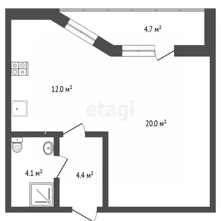 Студия Тюменская область, Тюмень ул. Грибоедова, 13к3 (41.8 м) - Фото 2