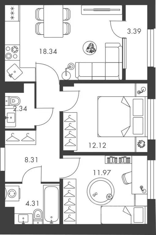 2-к кв. Тульская область, Тула ул. Карпова, 103А (60.78 м) - Фото 0