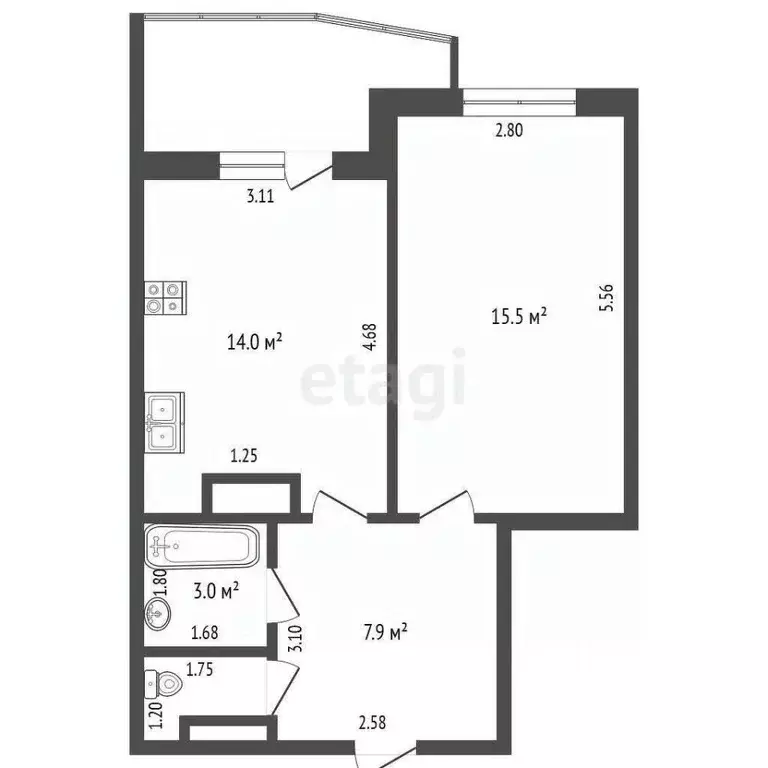 1-к кв. Тюменская область, Тюмень ул. Бориса Житкова, 7к1 (40.1 м) - Фото 1