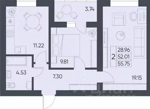 2-к кв. Саратовская область, Татищево рп  (55.75 м) - Фото 0