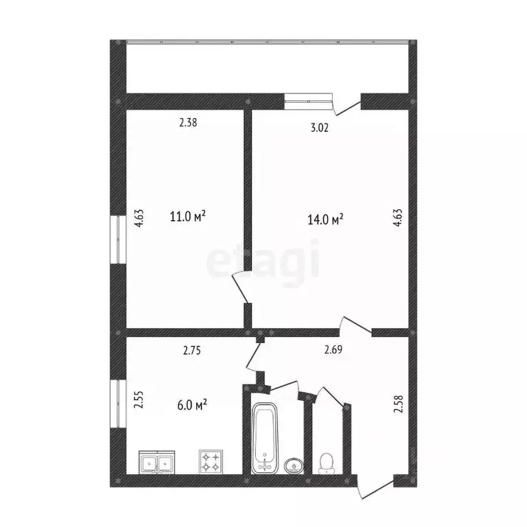 2-к кв. Тюменская область, Тобольск ул. Семена Ремезова, 28 (38.0 м) - Фото 1