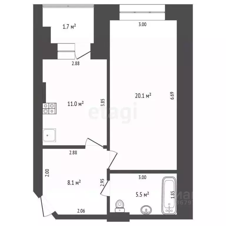 1-к кв. Самарская область, Тольятти Спортивная ул., 61 (46.0 м) - Фото 0