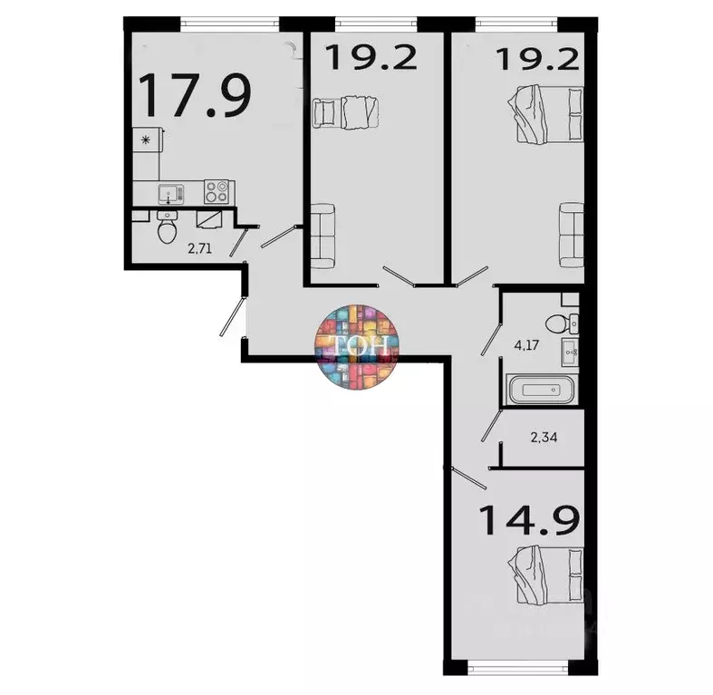 3-к кв. Санкт-Петербург наб. Реки Каменки, 3к3 (93.94 м) - Фото 1