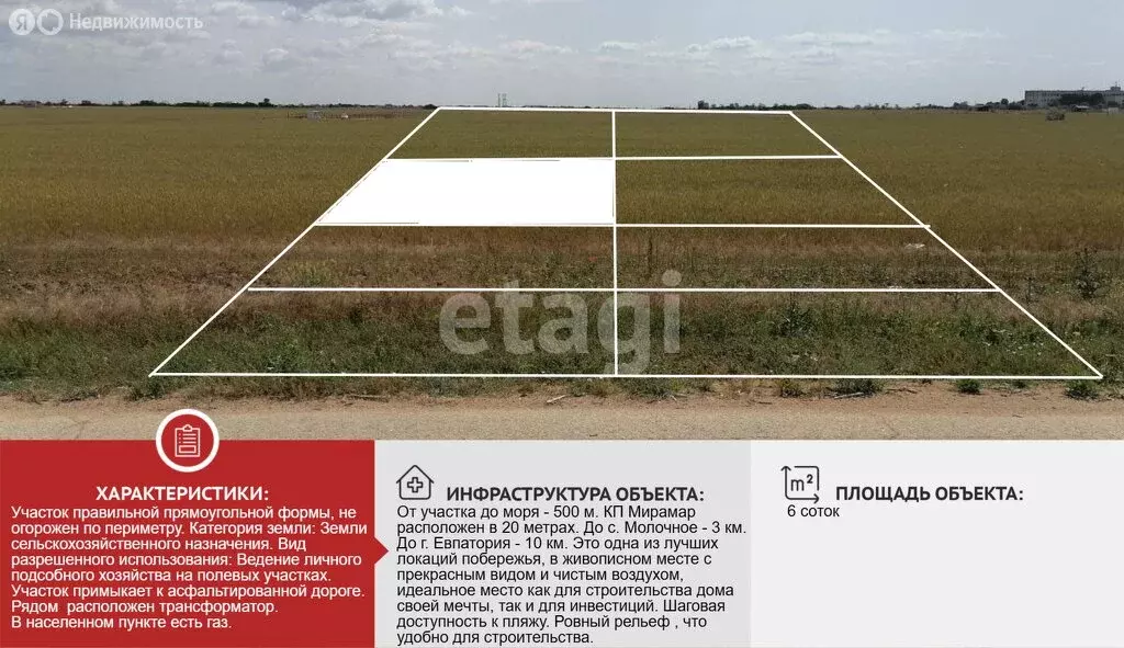 Участок в Сакский район, Молочненское сельское поселение, коттеджный ... - Фото 1