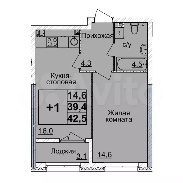 1-к. квартира, 42 м, 3/24 эт. - Фото 0