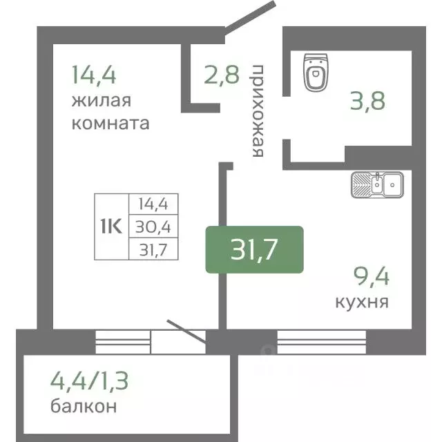 1-к кв. Красноярский край, Красноярск Норильская ул., с2 (31.7 м) - Фото 0