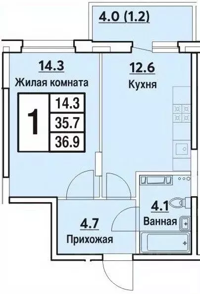 1-к кв. Чувашия, Чебоксары ул. Радужная, поз27 (36.9 м) - Фото 0