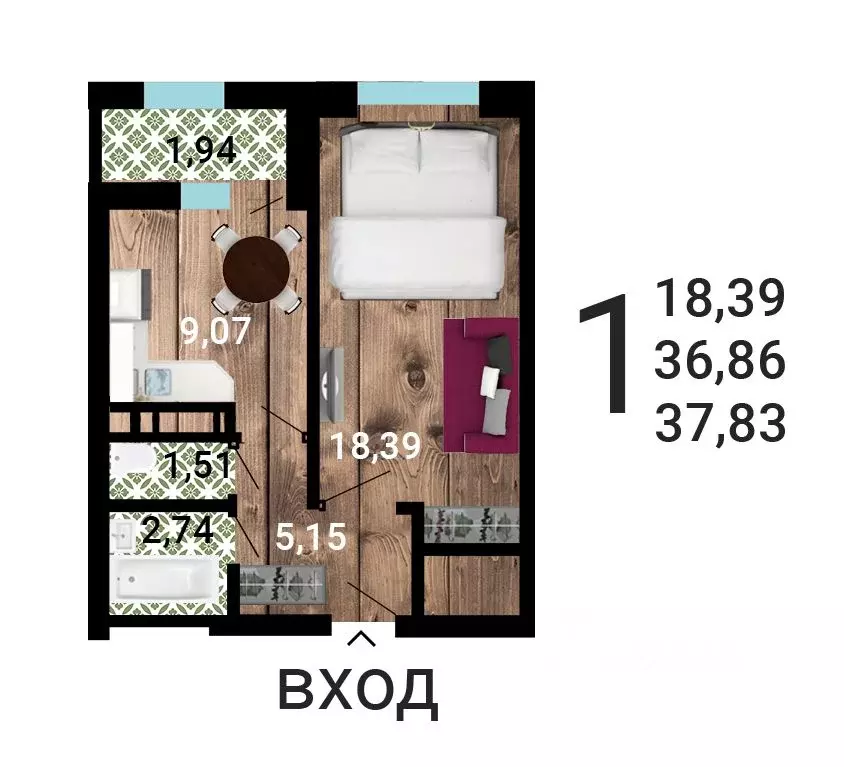 1-к кв. Воронежская область, Воронеж ул. Летчика Демьянова, 1 (38.71 ... - Фото 0