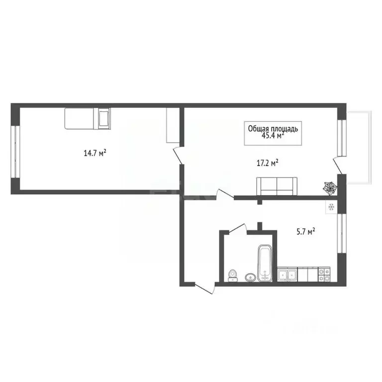2-к кв. Новосибирская область, Новосибирск ул. Макаренко, 15 (45.4 м) - Фото 1