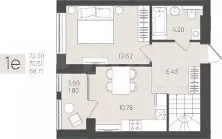 2-к. квартира, 72,3 м, 1/5 эт. - Фото 1
