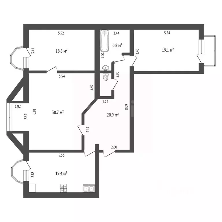 3-к кв. Тюменская область, Тюмень ул. Луначарского, 18/1 (125.8 м) - Фото 2