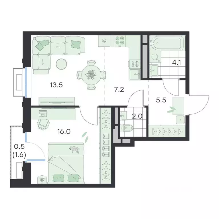 Квартира, 2 комнаты, 48.8 м - Фото 1