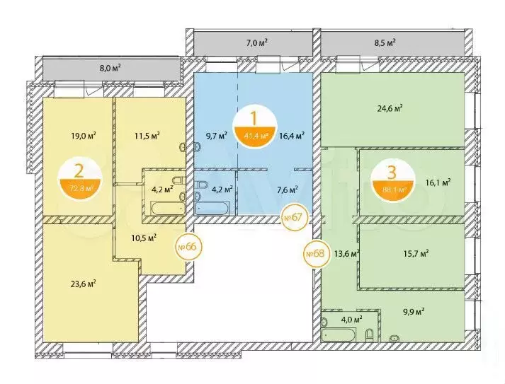3-к. квартира, 81 м, 6/6 эт. - Фото 1