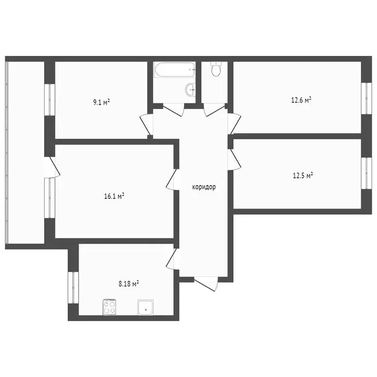 4-комнатная квартира: Тюмень, Широтная улица, 148к3 (73.8 м) - Фото 1