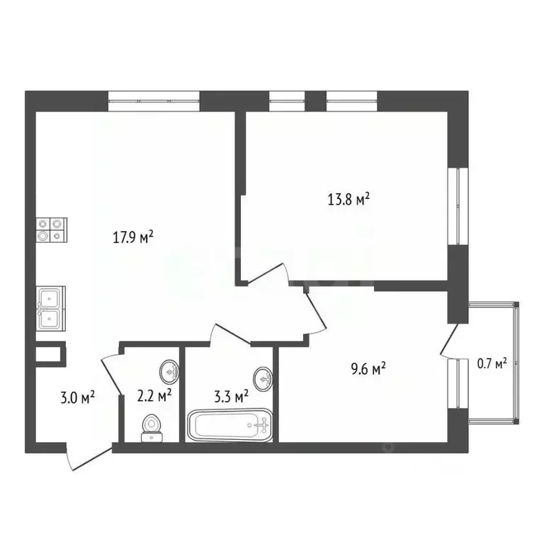 2-к кв. Тюменская область, Тюмень Полевая ул., 117к8 (52.6 м) - Фото 2