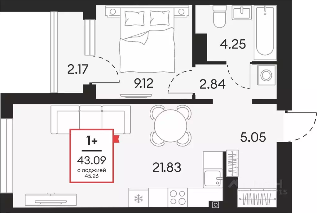 1-к кв. Ханты-Мансийский АО, Сургут 37-й мкр,  (43.09 м) - Фото 0