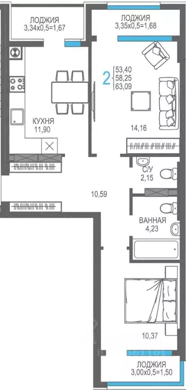 2-к кв. Крым, Алушта На Фонтанке жилой комплекс (58.25 м) - Фото 1