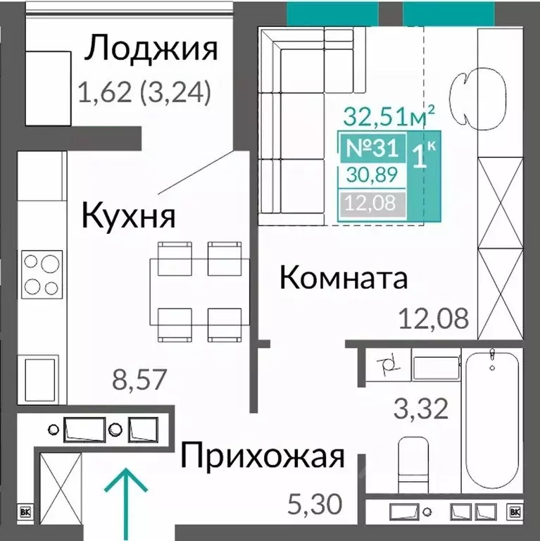 1-к кв. Крым, Симферополь ул. Александра Захарченко (30.89 м) - Фото 0