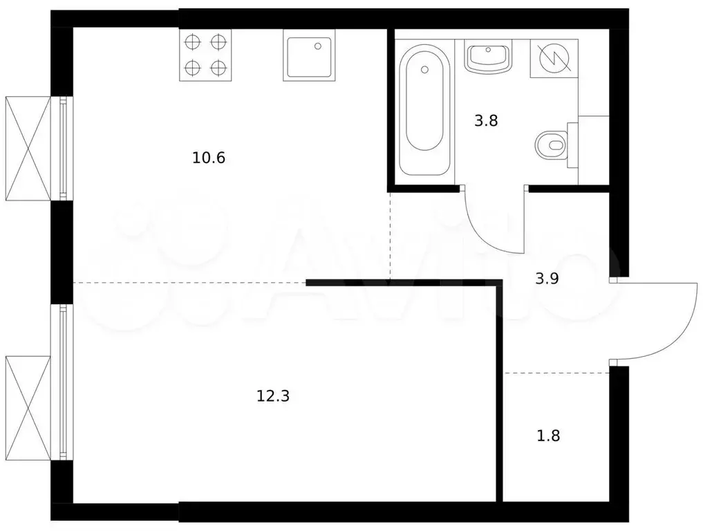 1-к. квартира, 32,4 м, 7/9 эт. - Фото 0