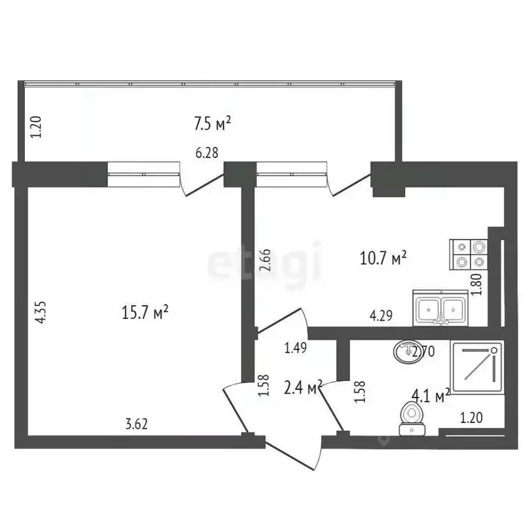 1-к кв. Севастополь ул. Челнокова, 29к1 (35.2 м) - Фото 1