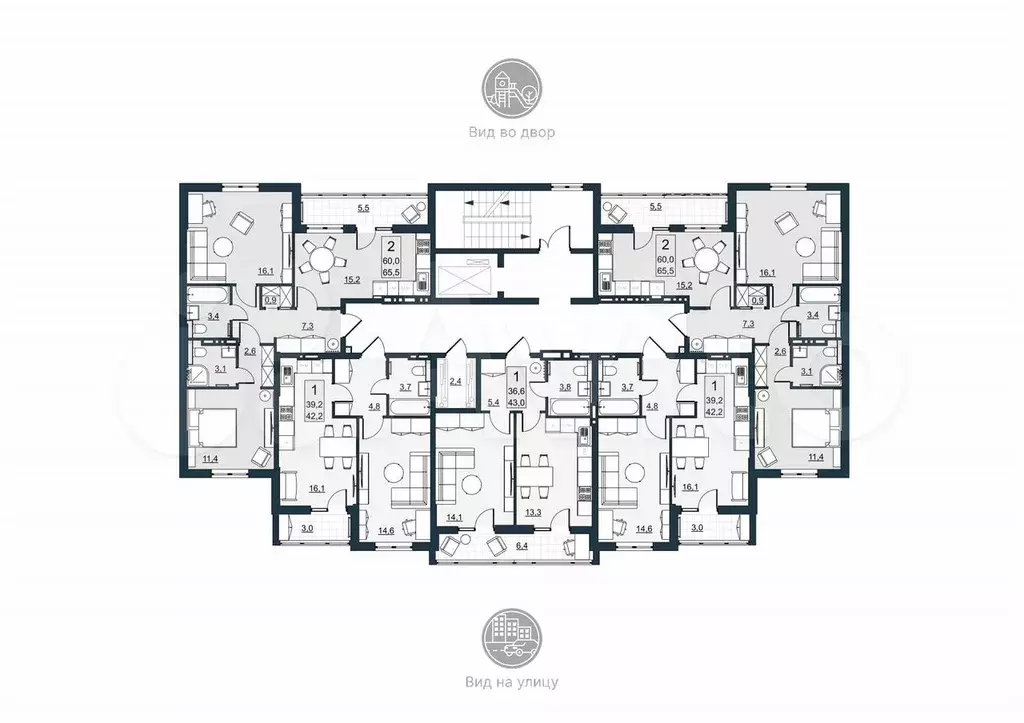 2-к. квартира, 60 м, 10/10 эт. - Фото 1
