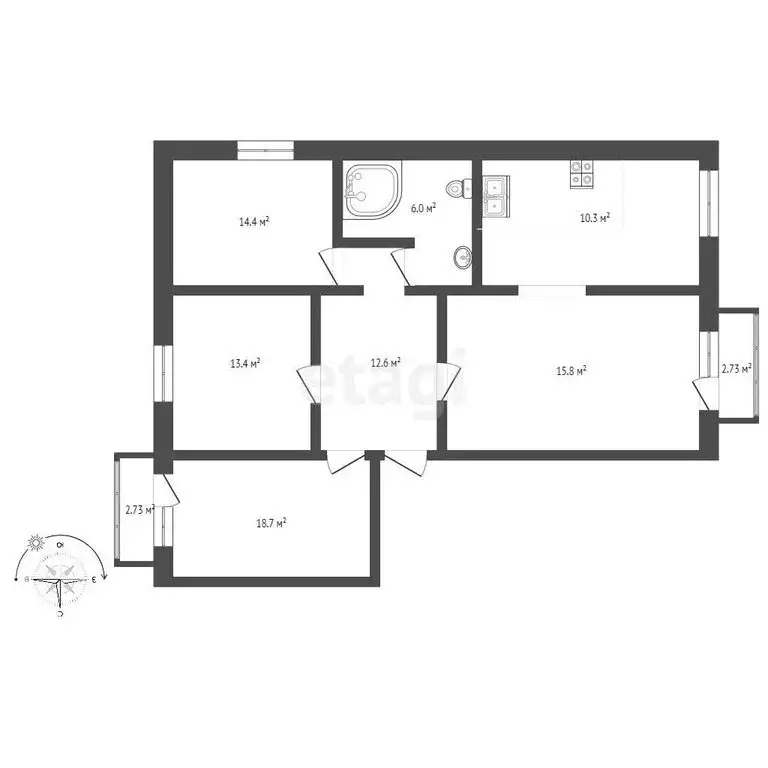 4-комнатная квартира: Клин, улица Гагарина, 2/13 (99.4 м) - Фото 0