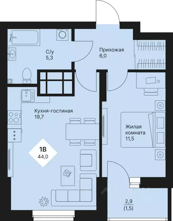1-к кв. Свердловская область, Екатеринбург Эльмаш жилрайон, Веер Парк ... - Фото 0