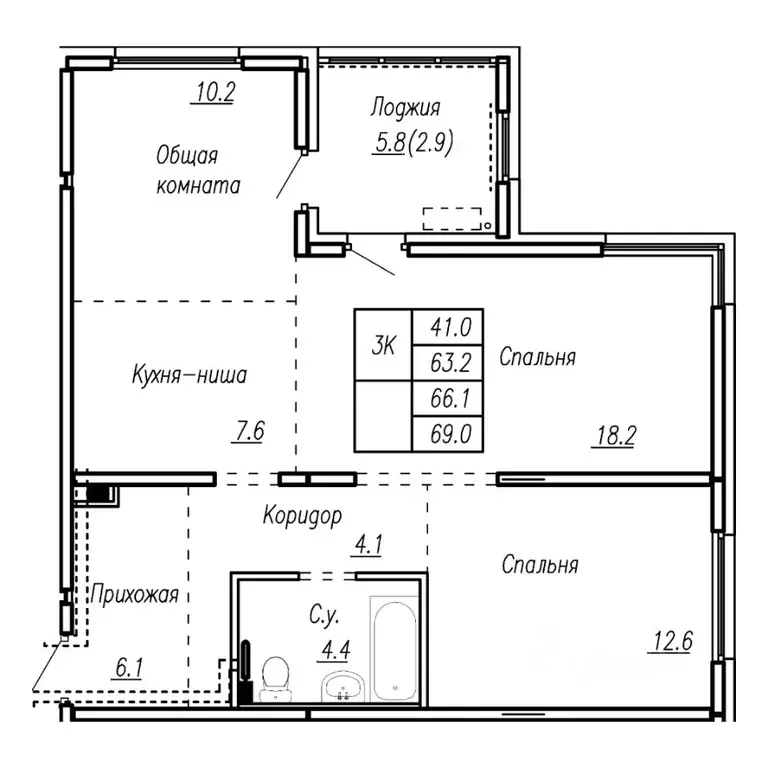 3-к кв. Алтайский край, Барнаул ул. Антона Петрова, 210Б (66.1 м) - Фото 0