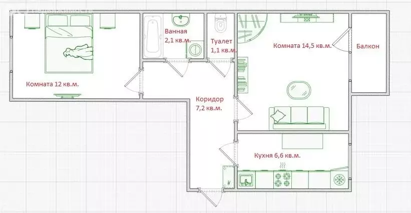 2-комнатная квартира: Волжский, улица Мира, 50 (43.9 м) - Фото 1