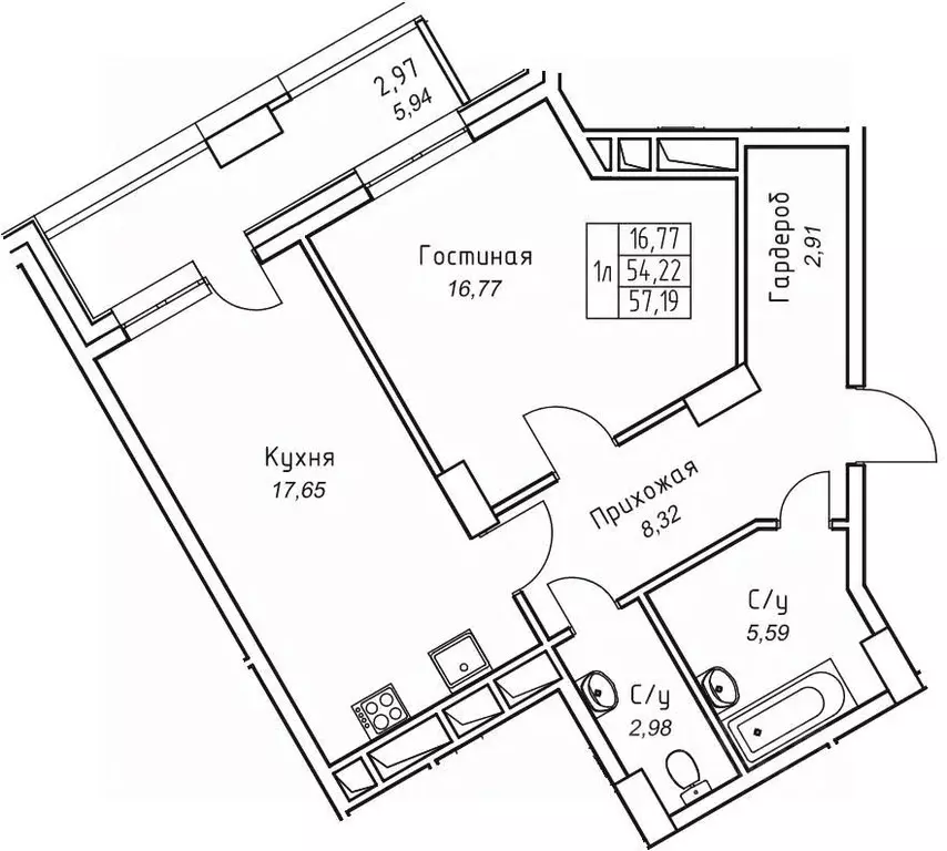 2-к кв. Саха (Якутия), Якутск 11-й кв-л,  (57.19 м) - Фото 1