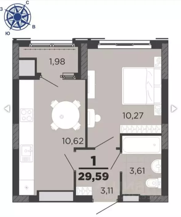 1-к кв. Рязанская область, Рязань Академик жилой комплекс (29.59 м) - Фото 1