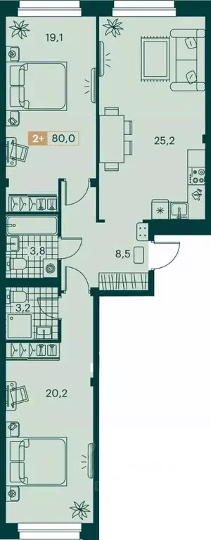 2-к кв. Ямало-Ненецкий АО, Новый Уренгой ул. Газовиков (80.0 м) - Фото 1