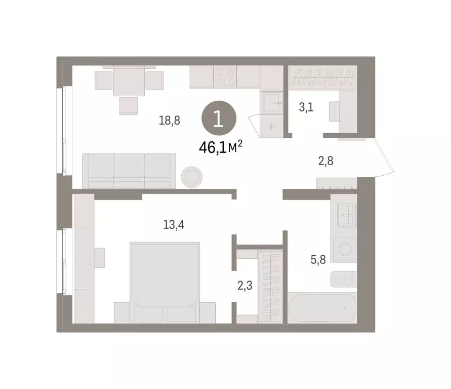 1-комнатная квартира: Пермь, улица Солдатова (46.09 м) - Фото 2