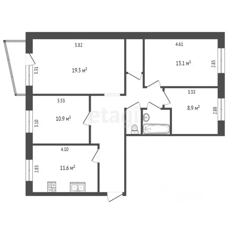 4-к кв. Ханты-Мансийский АО, Сургут ул. Дзержинского, 18 (85.6 м) - Фото 1