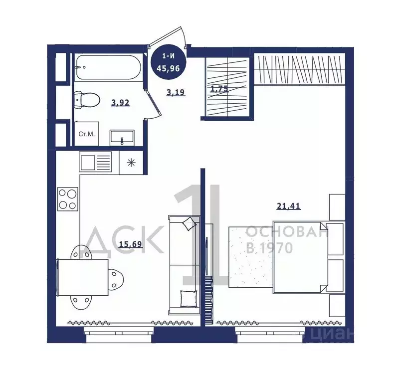 1-к кв. Ханты-Мансийский АО, Сургут Высоковольтная ул., 6/2 (45.96 м) - Фото 1