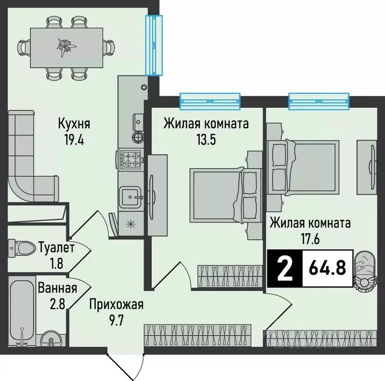 2-к кв. Ставропольский край, Железноводск городской округ, пос. ... - Фото 1