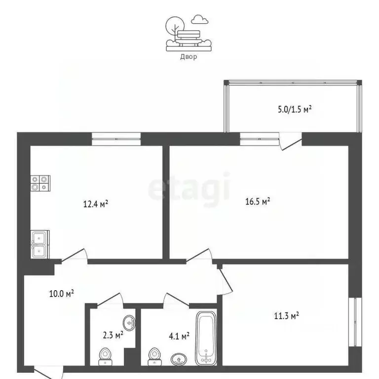 2-к кв. Тюменская область, Тюмень Профсоюзная ул., 55 (56.1 м) - Фото 1