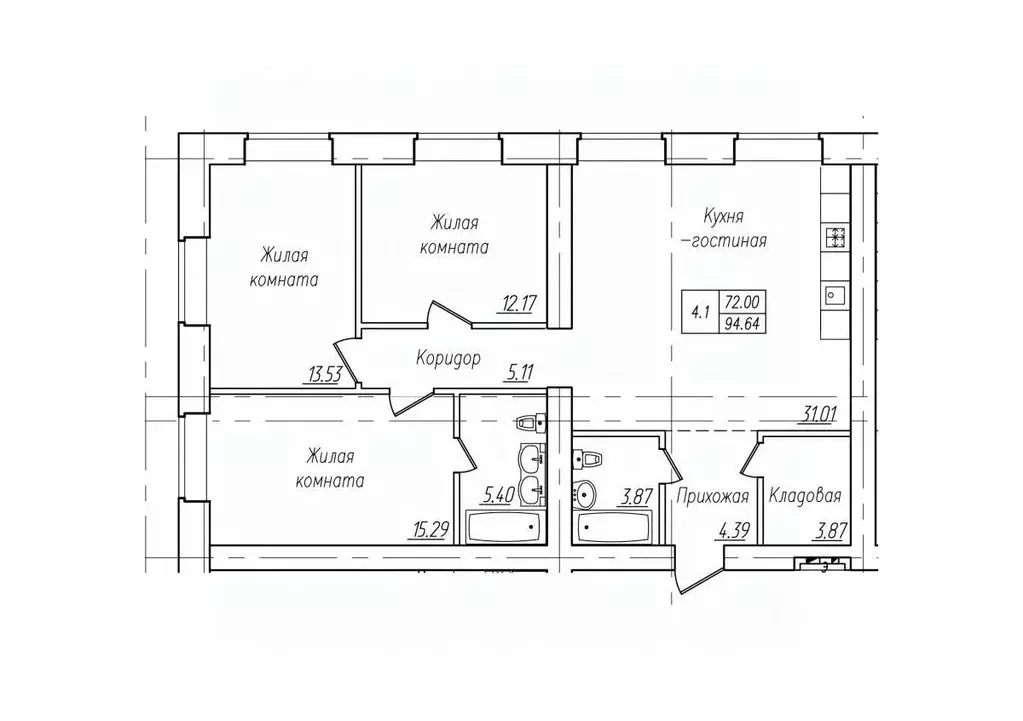 4-к кв. Чувашия, Чебоксары ул. Фридриха Энгельса, поз7 (94.64 м) - Фото 1