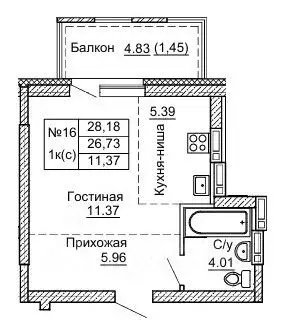 1-к кв. Алтайский край, Барнаул ул. Никитина, 41 (28.18 м) - Фото 0