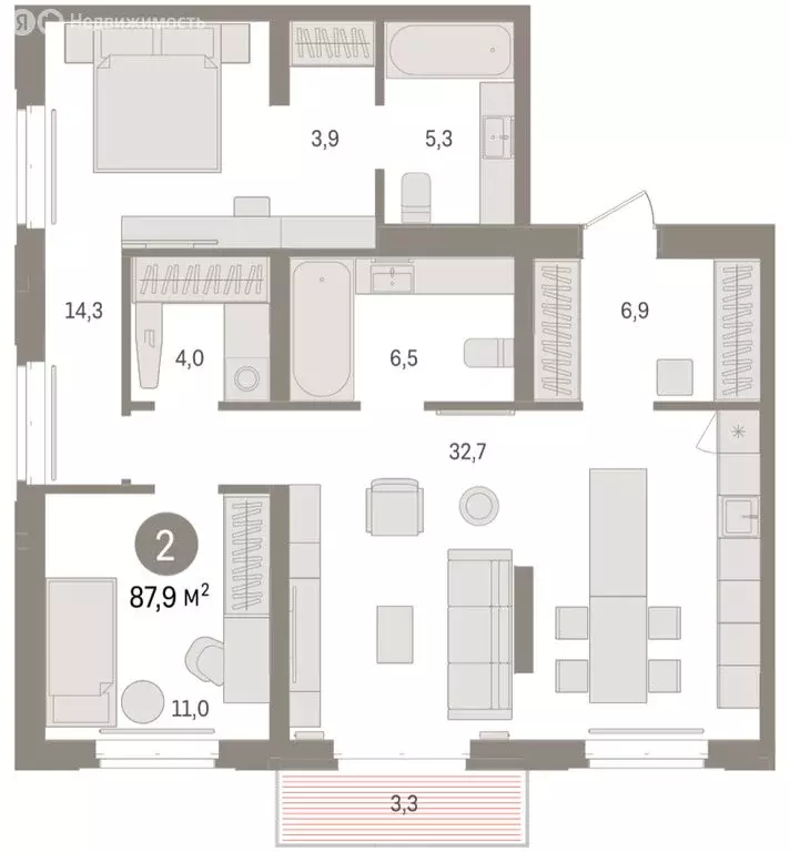 2-комнатная квартира: Тюмень, жилой комплекс На Минской (87.93 м) - Фото 1