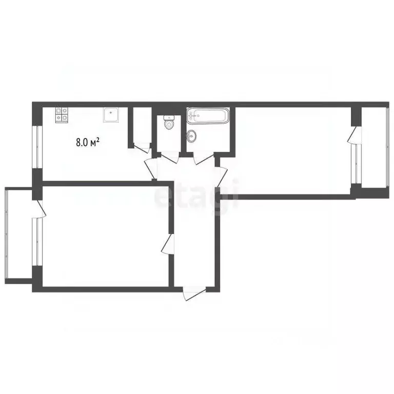 2-к кв. Архангельская область, Вычегодский рп ул. Фурманова, 12 (48.3 ... - Фото 2