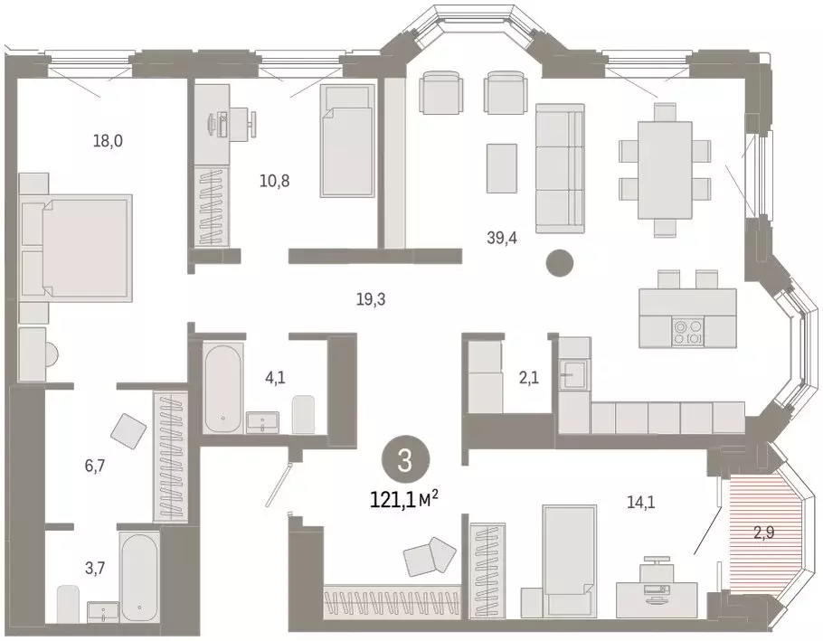 3-комнатная квартира: Екатеринбург, жилой район Вокзальный, улица ... - Фото 2