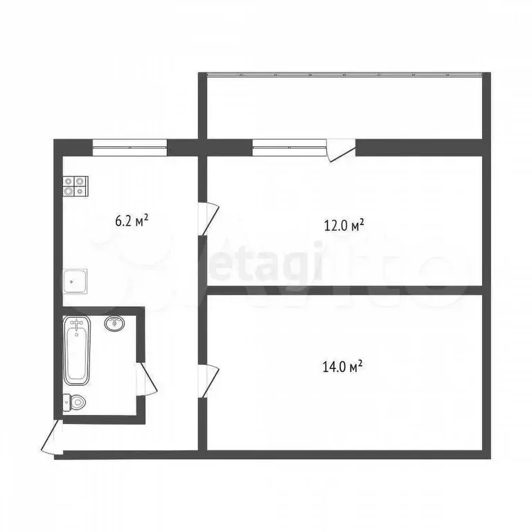 2-к. квартира, 43 м, 2/5 эт. - Фото 0