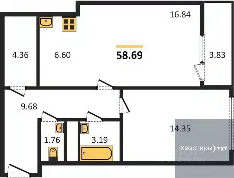 1-к кв. Воронежская область, Воронеж Средне-Московская ул., 60 (58.69 ... - Фото 0