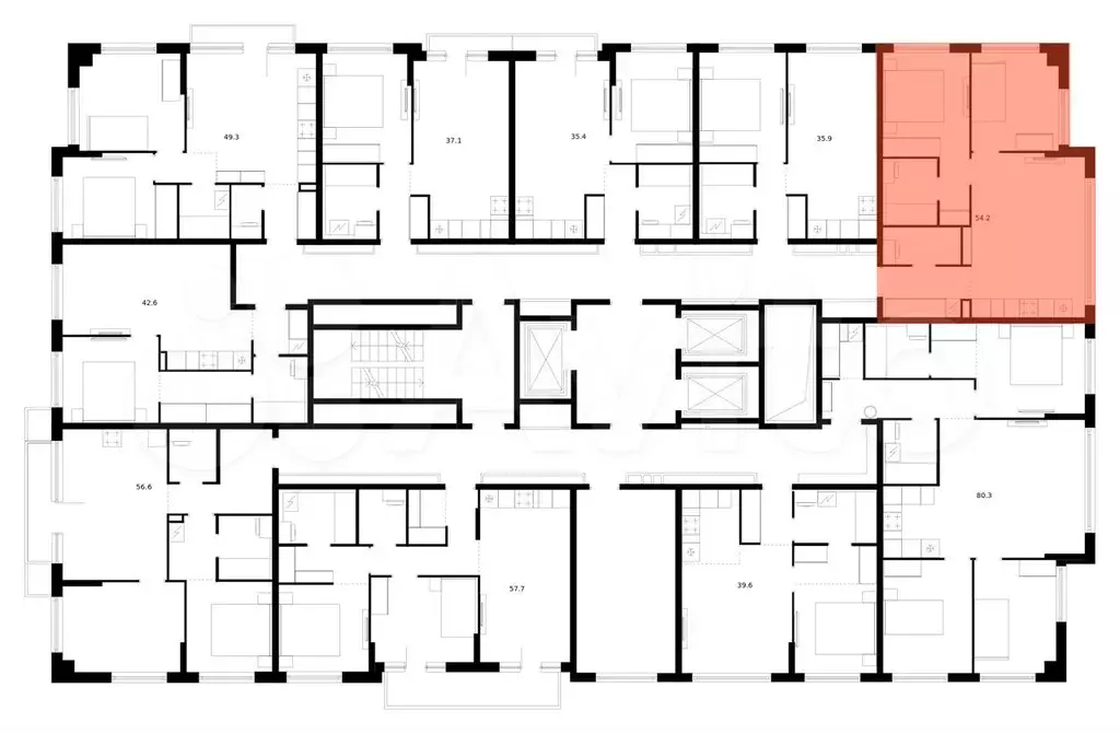 2-к. квартира, 54,2 м, 14/23 эт. - Фото 1